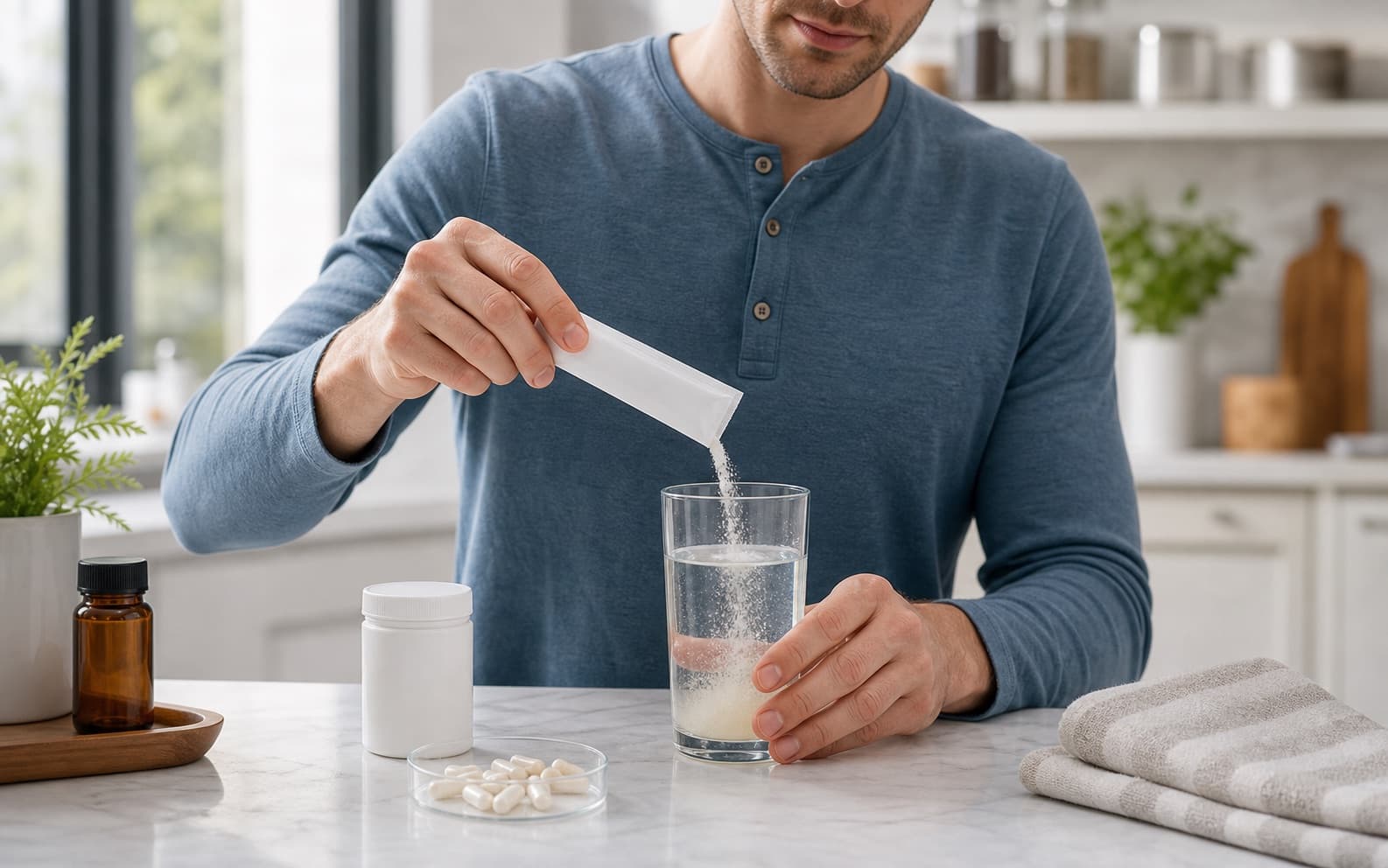 Consumer preparing a functional nutrition drink