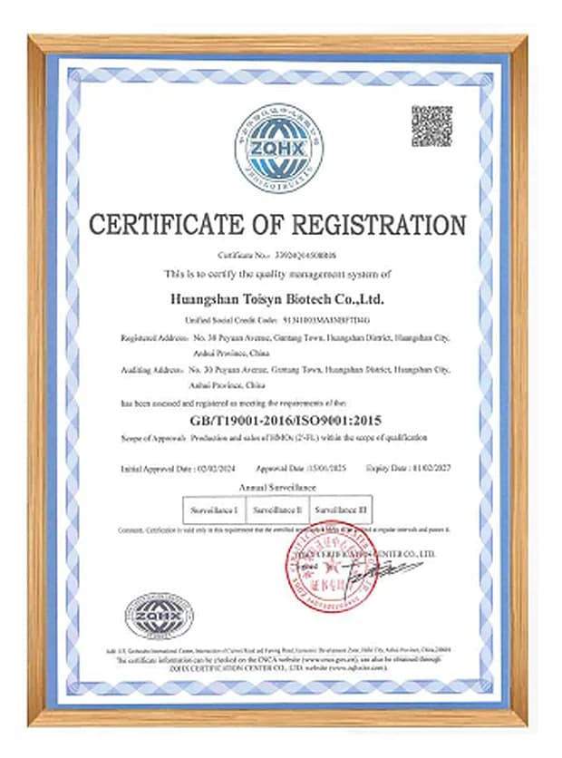 ISO Certificate for HMO manufacturing qualification